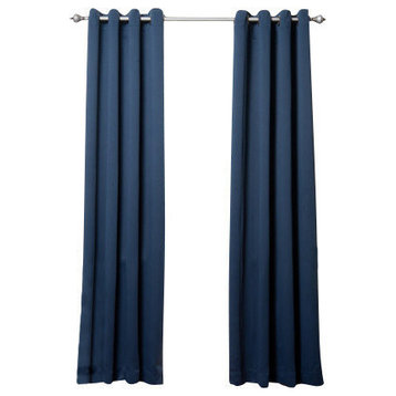 Back Tab Thermal Insulated Blackout Curtains, Pair, Navy, 132"