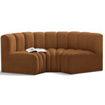 Meridian Furniture - Arc Velvet Upholstered 3-Pc. Inward Curved Modular Sectional, Saddle - Give your living room or den the perfect blend of style and versatility with this Arc velvet fabric curved modular Sectional. Part of the Arc modular furniture collection, this Sectional comes upholstered in rich saddle velvet fabric and features deep channel tufting that adds a touch of luxury while enhancing comfort and support. A seamless combination of form and function, this chair can be used with other Arc pieces to create a myriad of configurations in your well-curated room.