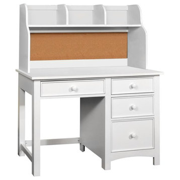 Furniture of America Dimanche Wood 2-Piece Desk and Hutch Set in White
