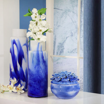 Sagebrook Home Glass Vase 18.75", White/Blue