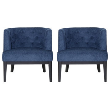 Evans Tufted Accent Chairs, Set of 2, Navy Blue and Espresso, Fabric