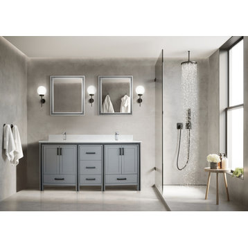 Lexora Ziva Bathroom Vanity, Dark Grey, 72" Double Sink, Cultured Marble Top, Vanity, Countertop, & Sink