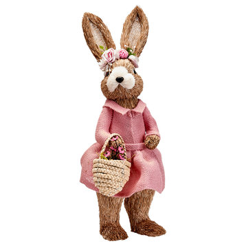 17" Standing Bunny in Dress With Basket