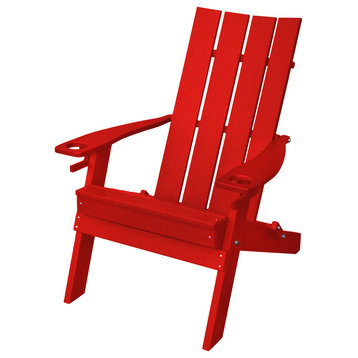 Poly Hampton Folding Adirondack Chair with 2 Cupholders, Bright Red