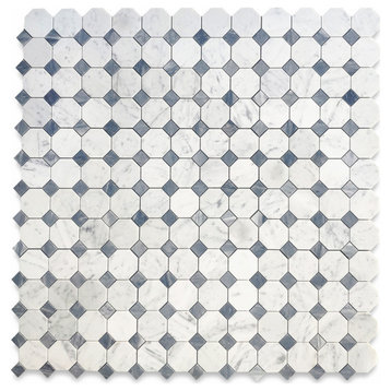 Carrara Marble 3" Octagon Mosaic Vintage Tile Polished White Grey, 1 sheet