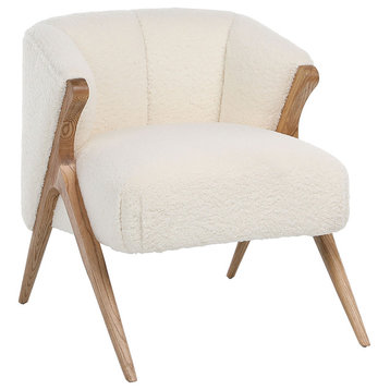Marie Ivory Sheepskin Upholstered Occasional Arm Chair With Oak Finished Legs