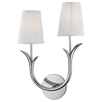 Deering, 2 Light, Left Wall Sconce, Polished Nickel Finish, White Shade