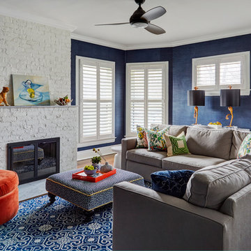 Blue and White TV Room
