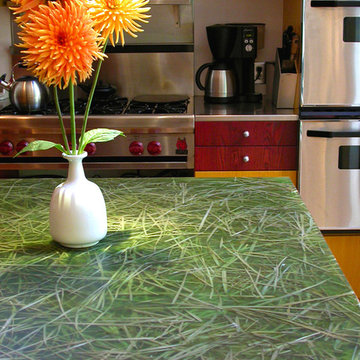 Green Grass Embedded Resin Kitchen Counter