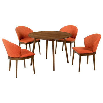 Armen Living Arcadia and Juno Round Wood 5-Piece Dining Set in Orange/Brown