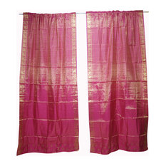Mogul Interior - 2 Sari Curtain Drape Metallic Pink Rod Pocket Drape Decorative Panel 96X44 - Curtains