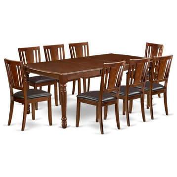 East West Furniture Dover 9-piece Wood Dining Set w/ Leather Chairs in Mahogany