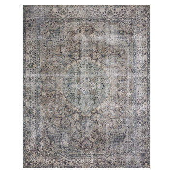 Taupe Stone Teal Navy Printed Polyester Layla Area Rug by Loloi II, 7'-6"x9'-6"