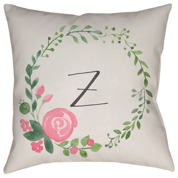 Initials II by Surya 'Z' Pillow, Beige/Pink/Green, 18' x 18'
