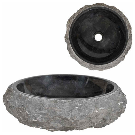 vidaXL Bathroom Basin, Naturally Varied Shape, Marble, Black, �15.7''x4.7''