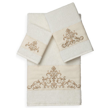 Linum Home Textiles Scarlet 3-Piece Embellished Towel Set, Cream