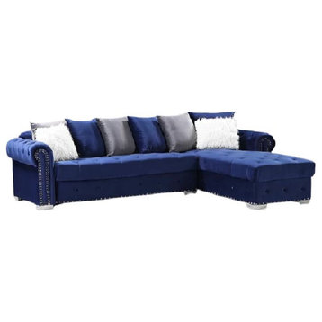 Amarante L Shape Sectional Set Upholstered, Velvet Fabric, Blue