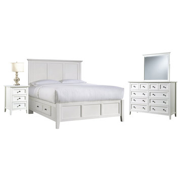 Pantego 4PC Queen Storage Bed, Nightstand, Dresser & Mirror Set in White