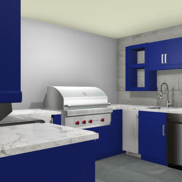 A Royal Outdoor Kitchen In Mighty Blue Perched High In Southampton