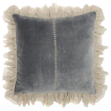 Wide Tasseled Marble Steel Blue Throw Pillow