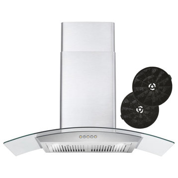 36" Ductless Wall Mount Range Hood With Push Button Controls, LED Lights