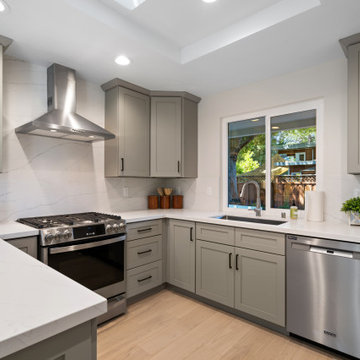 Modern Greige RTA Kitchen Cabinets with Quartz Countertops | The Cabination