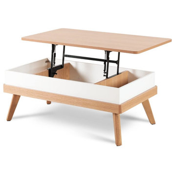Modern Coffee Table, Angled Legs & Lift Up Top With Plenty Space, Oak