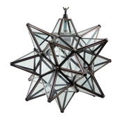 Moravian Star Pendant Light, Clear Glass, Bronze Frame, 12"
