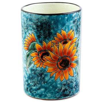Novica Handmade Brilliant Sunflower Ceramic Vase