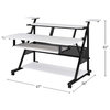 Rectangular Music Desk Table With Wheels, White and Black
