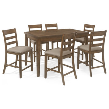 Boughton Farmhouse Wood Counter Height 7 Piece Dining Set, Antique Brown