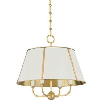 Cambridge 4-Light Chandelier by Mark D. Sikes, Aged Brass/Off White