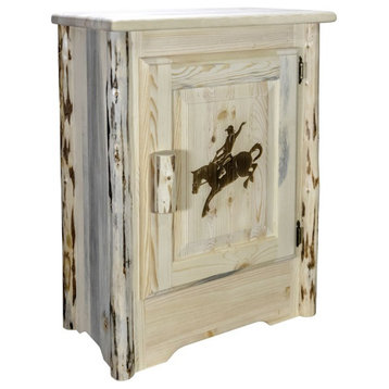 Montana Woodworks Wood Accent Cabinet with Engraved Bronc in Natural