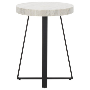 Safavieh Guenon Round Accent Table, Sand Brown Marble/Black