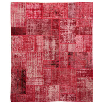 Turkish Patchwork Hand Stiched Rug, Natural Overdye, Red, 9'x12'