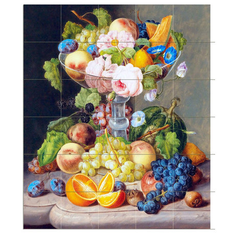 Tile Mural Stil Life with FlowersFruit orange Backsplash 4.25" Ceramic Glossy