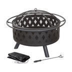 Pure Garden 32 Inch Round Crossweave Firepit With Cover, Black