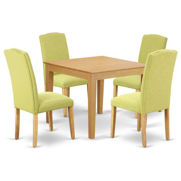 5Pc Square 36" Table And Four Parson Chair, Oak Leg And Linen Fabric Limelight
