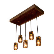 Mason Jar Chandelier With Reclaimed Wood and 5 Pendants