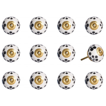 HomeRoots 1.5" x 1.5" x 1.5" White, Black and Yellow Knobs 12-Pack