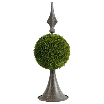 A&B Home  17" Grass Ball Topiary With Metal Finial On Stand