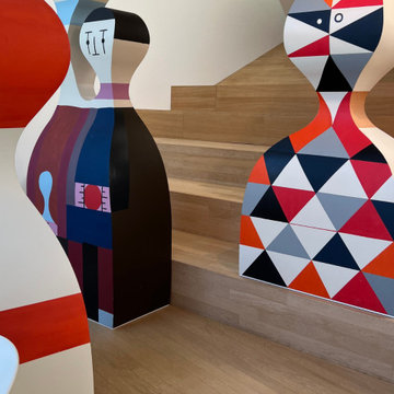 Habillage chêne massif huilé — Bibliothèque contemporaine, escalier et sols