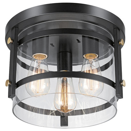 Wexford 3-Light Dark Bronze Semi-Flush Mount Ceiling Light, Clear Glass