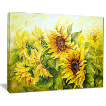 "Bright Yellow Sunny Sunflowers Floral" Painting Canvas Print, 20"x12"