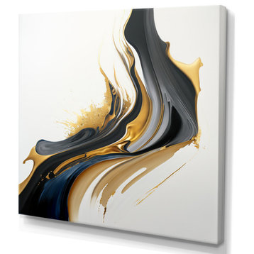 Black, White And Gold Liquid Art II Canvas, 36x36, No Frame