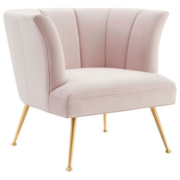 Modway Veronica Modern Channel Tufted Performance Velvet Armchair in Pink