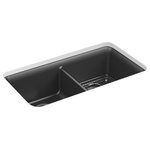 Kohler - Kohler Cairn Neoroc Undermount 2-Equal Kitchen Sink With Rack, Matte Graphite - With soft French curves, the Cairn sink offers transitional style to suit contemporary and traditional kitchens alike. The Cairn sink is made of KOHLER Neoroc(R), a matte-finish composite material designed for extreme durability and unmatched beauty. Richly colored to complement any countertop, Neoroc resists scratches, stains, and fading and is highly heat- and impact-resistant. This sink includes a bottom sink rack to keep the surface looking new.