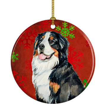 Lh9334-Co1 Bernese Mountain Dog Red Snowflake Holiday Christmas Ceramic Ornament