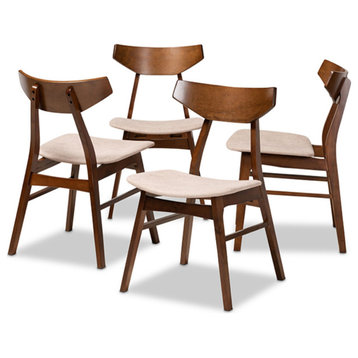 Light Beige Fabric Walnut Brown Finished Wood 4-Piece Dining Chair Set