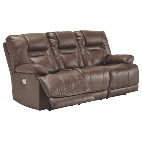Signature Design by Ashley Wurstrow Leather Power Reclining Sofa in Umber